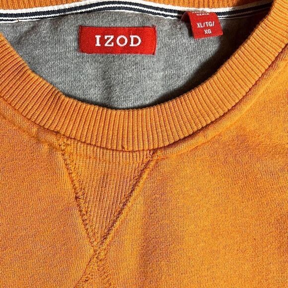 Izod Men's Pullon Sweater Long Sleeve Ribbed Hem Crewneck Cotton Orange Size XL - Picture 3 of 4